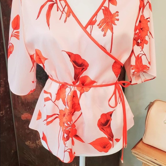 Ted Baker Wrap blouse in red orange print - Picture 9 of 9
